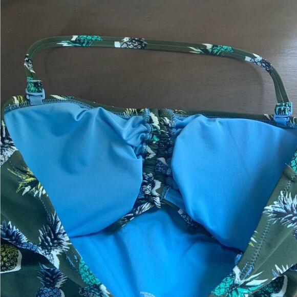 AERIE One Piece Full Coverage Ruched Cut Out Pineapple Swimsuit Large Long - Picture 11 of 16